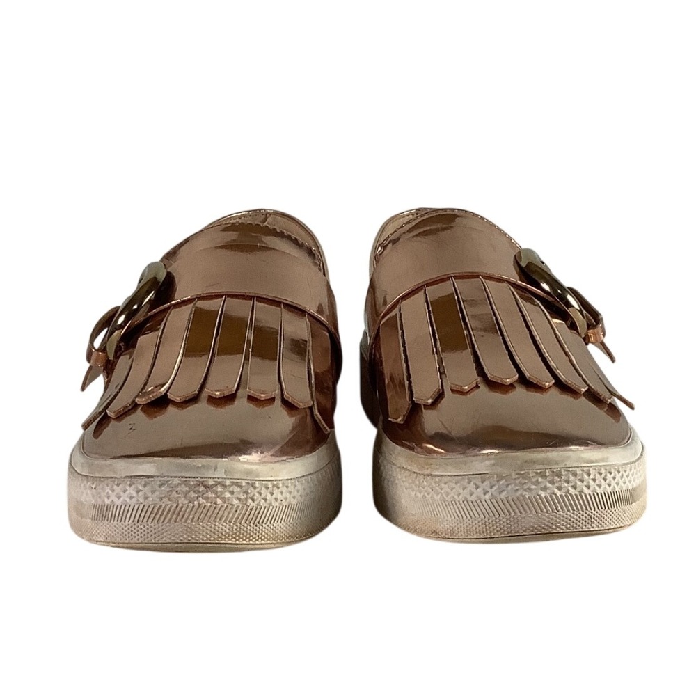DKNY Rose Gold Metallic Kiltie Fringe Buckle Slip On Platform Sneakers 6M